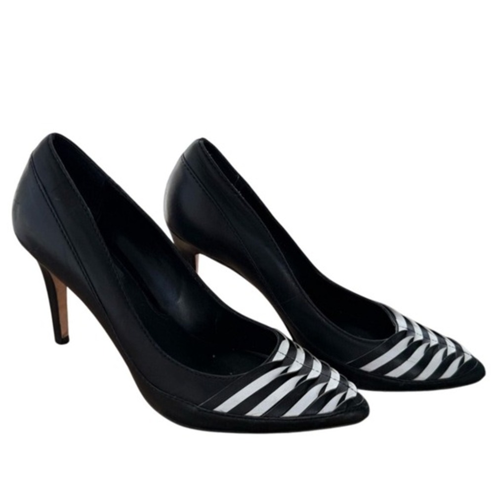 Y2K‎ VTG White House Black Market Pumps Heels Pointed Toe Leather Stripe Shoe